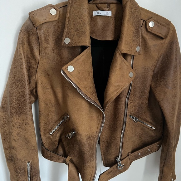 Dex, size small, distressed brown vegan leather jacket - Picture 3 of 4